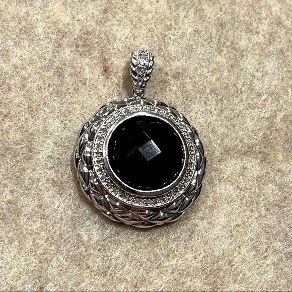 Vintage Moissanite crown round pendant with faceted onix set in 925 Silver - Picture 3 of 9